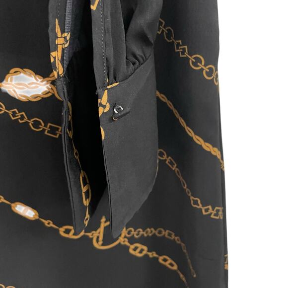 Ann Taylor Chain Print Tie Neck Shift Dress Black Brown Womens XS - Picture 3 of 7